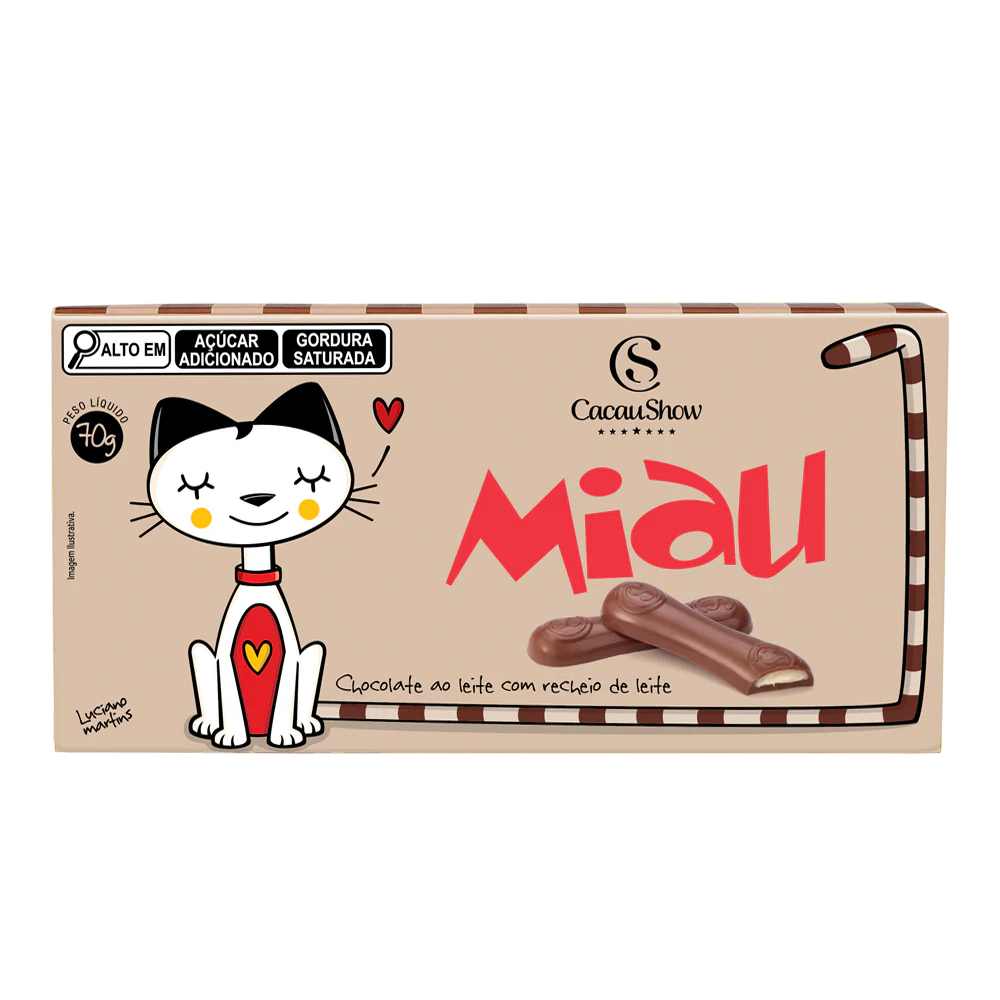 Tablete Miau de Chocolate ao Leite Recheado 70g