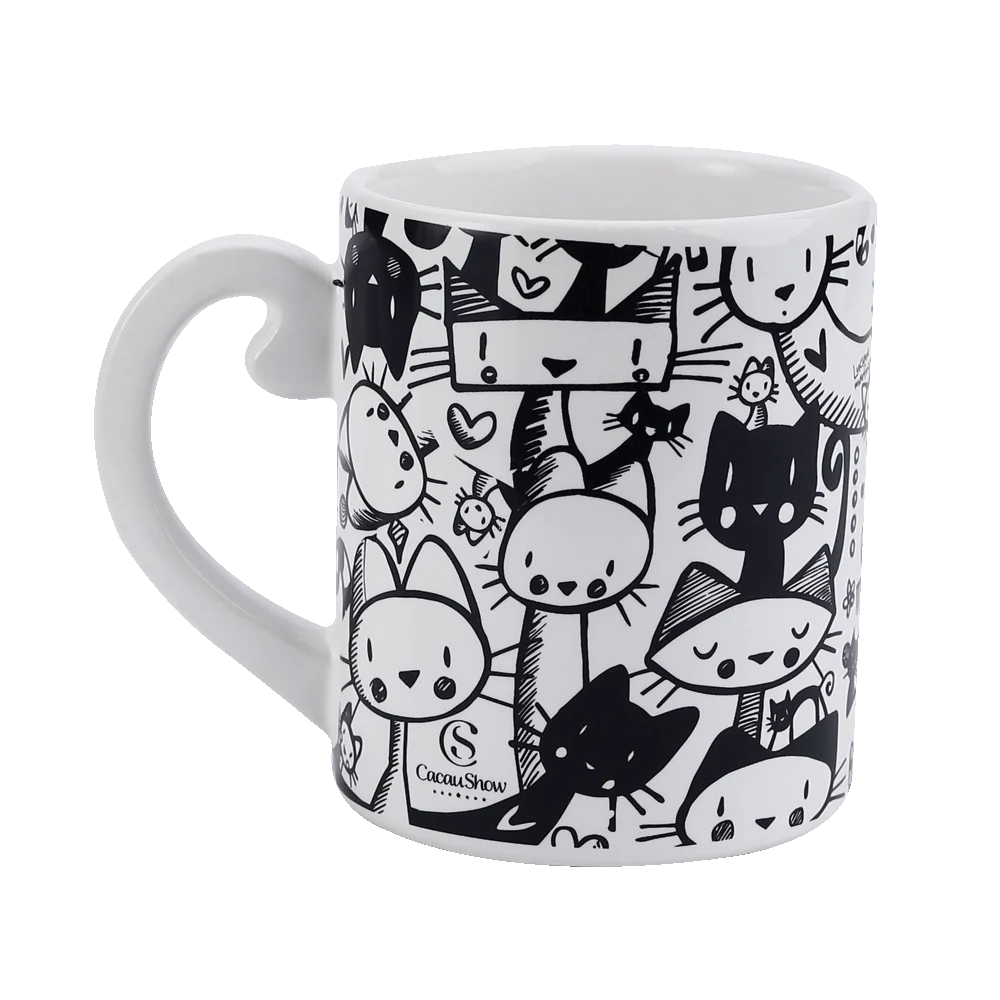 Caneca Miau Branca e Preta 300ml